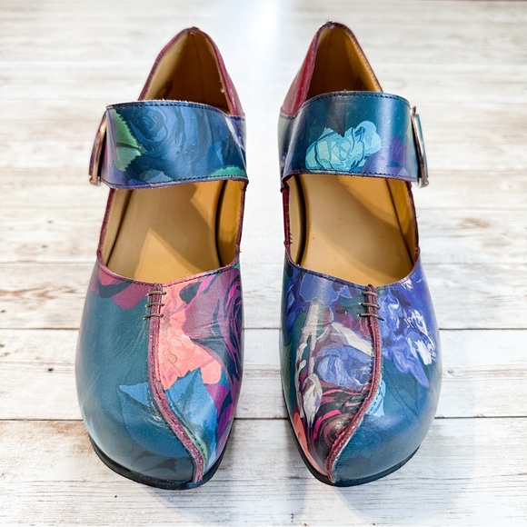 John Fluevog Prepare Leader Platform Mary Jane Heels Floral Size 6 - Picture 6 of 16
